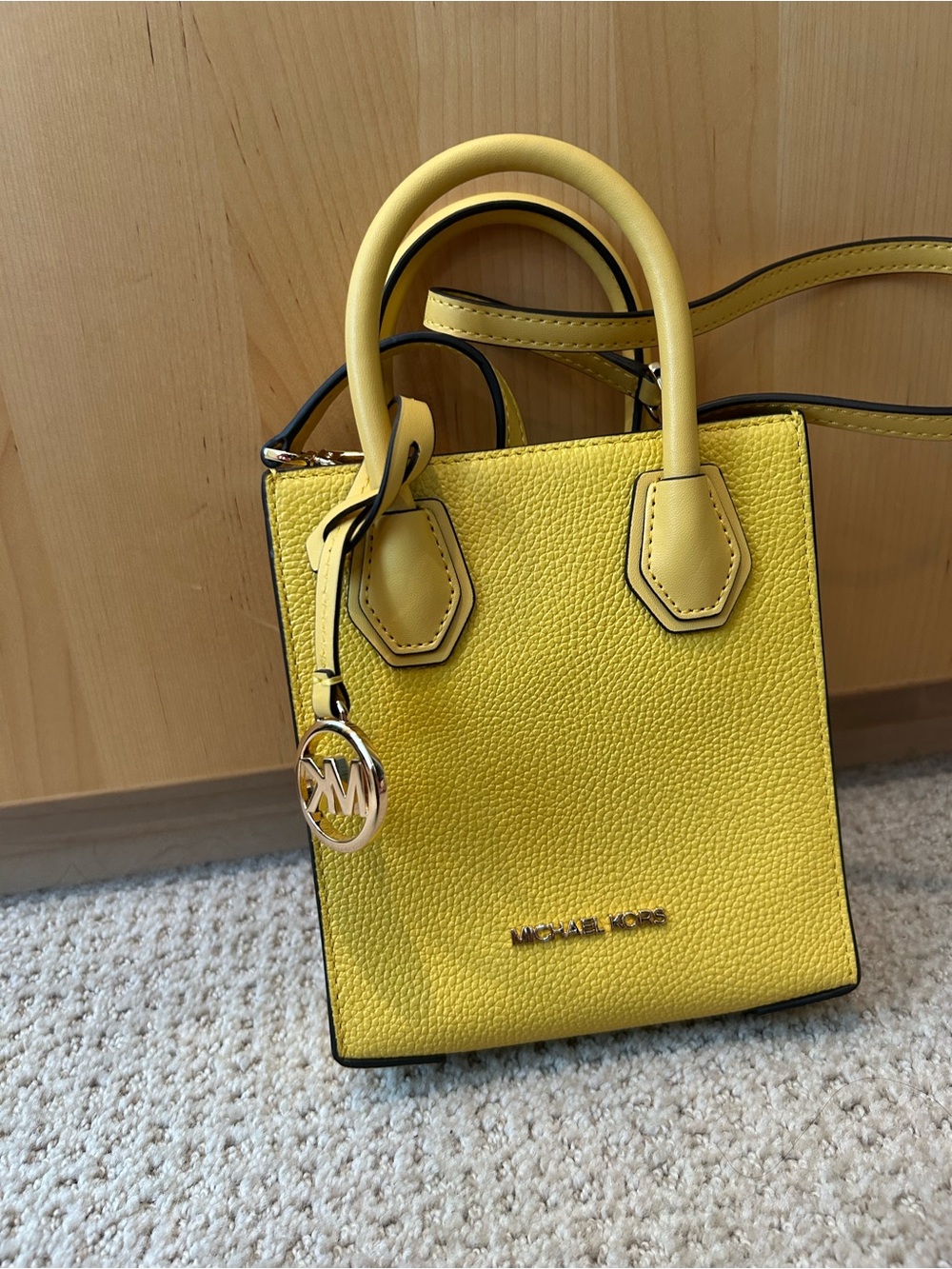 New Michael Kors Yellow Pebbled Leather Mini Tote